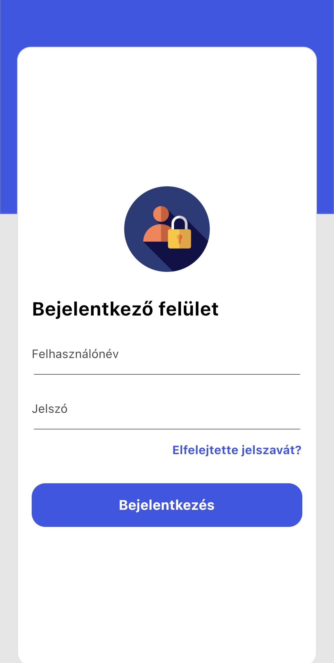 Bejelentkező képernyő